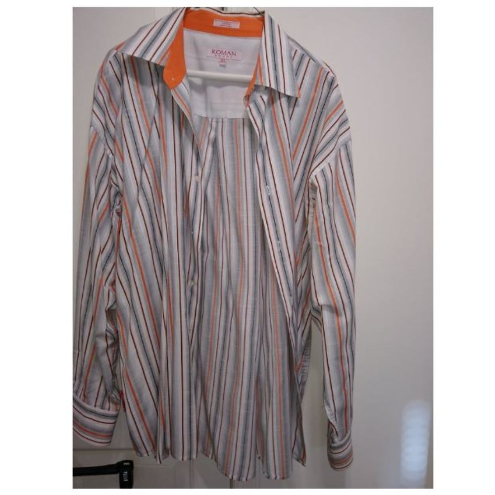 Koman Sport Men's Orange White Stripe Long-Sleeve Button-Down Shirt XXL